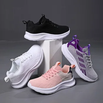 Damyuan Moda Plus Size Mulheres Tênis Casual de Malha Respirável Sapatos Leves, Tênis Confortáveis para o sexo Feminino antiderrapante