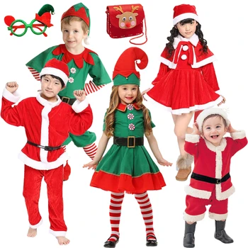 Ano novo Crianças Vermelha de Natal de Roupas de Papai Noel Cosplay, Roupas de Natal Trajes de Meninos e Meninas de Natal Festa de passagem de Roupa