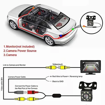 Carro Câmera de Visão Traseira Universal 12 LED de Visão de Backup Automático de Estacionamento, Câmera de ré IP68 Waterproof a 170° de Ângulo Amplo de HD, Cor Imagem