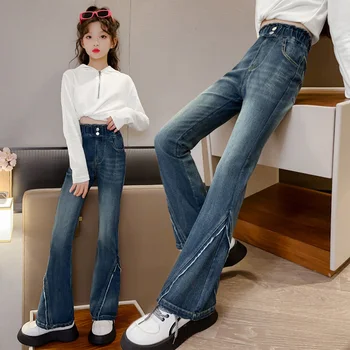 Meninas de Jeans Outono Princesa Flare Pants Moda Boot Cut 5-14Y