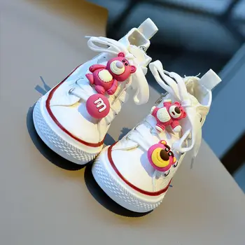2024 novo Lotso Morango Urso de Crianças e de Sapatos de Lona de Sapatos de Bebê Primavera dos desenhos animados de Meninas Princesa de Crianças Sapatos da Moda