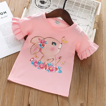 Cartoon Print T-shirt Kids coreano para Crianças, Roupas de Verão, Nova Chegada do Bebê Meninas Algodão Curto T-Shirt de Manga