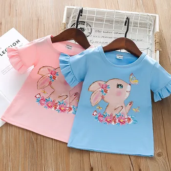 Cartoon Print T-shirt Kids coreano para Crianças, Roupas de Verão, Nova Chegada do Bebê Meninas Algodão Curto T-Shirt de Manga
