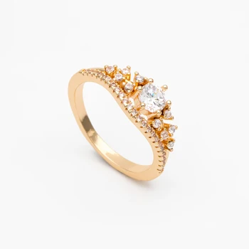 4pcs CZ Pavimentação Coroa de Ouro, Anéis, Princesa Anéis, Delicado Anéis, alianças de Casamento, Anéis de Noivado (GB-3575)