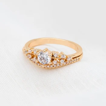 4pcs CZ Pavimentação Coroa de Ouro, Anéis, Princesa Anéis, Delicado Anéis, alianças de Casamento, Anéis de Noivado (GB-3575)
