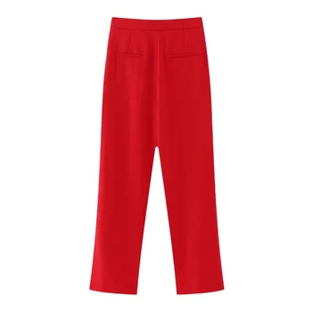 TRAF Vermelho para Mulheres de Calças de 2023 Moda Senhora do Escritório de Perna Reta Calça de Conjunto de Mulher a Roupa Solta Casual Calças, Ternos Elegantes Calças