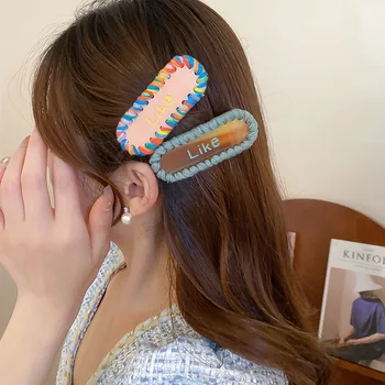 O coreano temperamento doce BB clipe de malha de lã grampo de cabelo bonito lado clip Com Letra em inglês bonitos acessórios de cabelo