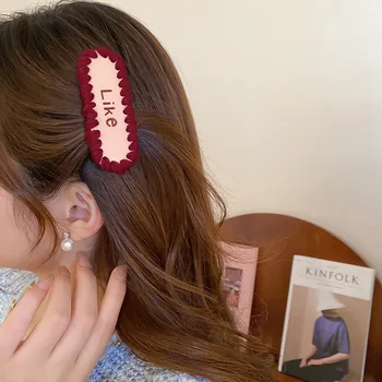 O coreano temperamento doce BB clipe de malha de lã grampo de cabelo bonito lado clip Com Letra em inglês bonitos acessórios de cabelo
