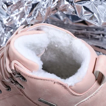 2023 Inverno Botas de Caminhada das Mulheres de Pelúcia cor-de-Rosa Quente de Alta Topo de Neve Sapatos de Couro PU Anti-Derrapante Tornozelo Botas Sapatos de Trekking