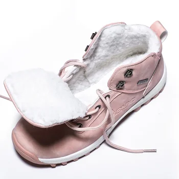 2023 Inverno Botas de Caminhada das Mulheres de Pelúcia cor-de-Rosa Quente de Alta Topo de Neve Sapatos de Couro PU Anti-Derrapante Tornozelo Botas Sapatos de Trekking