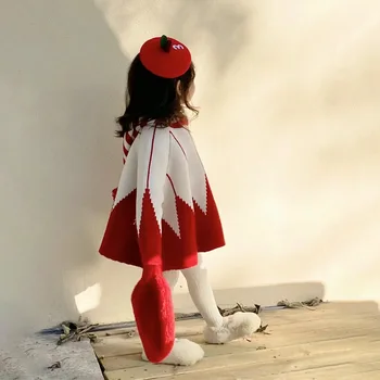 Crianças Vermelho Branco Listrado com Capuz Casacos de Meninas de Moda de Malha de Manga Longa de Natal Tops Outono Inverno Novo Pulôveres Crianças